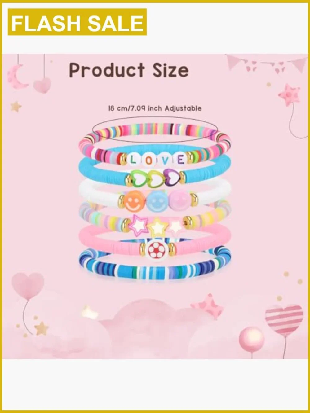 6 Clay Bead Friendship Bracelets for Teen Girls BFF Jewelry Set